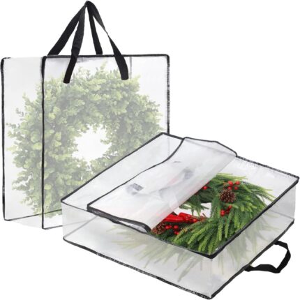 Wreath Storage Bag 2 Packs, 26 Inches 95 L Wreath Storage Container for Home Storage, Storage Bag for Spring Summer Christmas Wreath Decorations or Clothing Blanket Comforters Bed Sheets Pillows